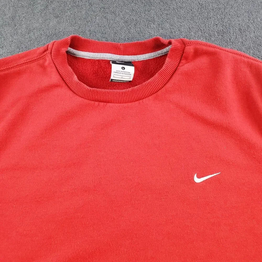 Nike Sweatshirt Men’s Large Red Classic  Swoosh Logo Athletic Pullover Fleece Li
